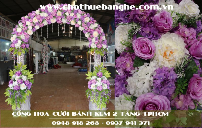 Bán cổng hoa cưới bánh kem hai tầng giá rẻ tại tphcm