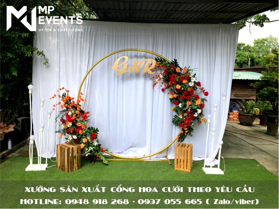 Bán vòng tròn hoa lụa trang trí backdrop chụp ảnh cưới tại TPHCM
