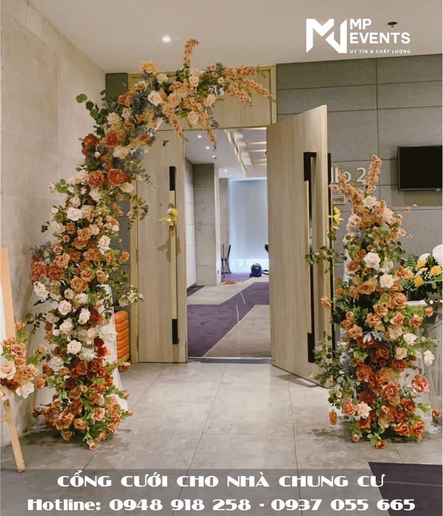Cổng cưới hoa lụa dành cho nhà chung cư, nhà nhỏ