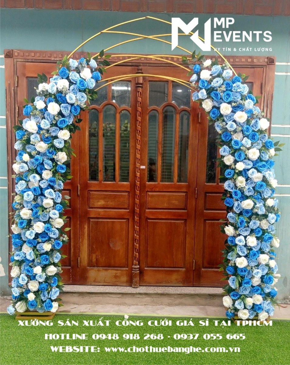 Cổng hoa cưới tông màu xanh Copan mới nhất năm 2021