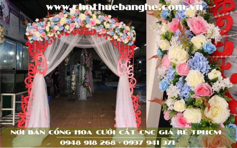 Cổng hoa cưới CNC kết hoa cẩm tú cầu đẹp tphcm