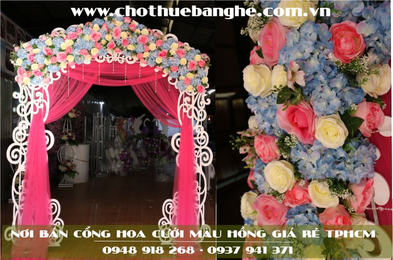 Bán và cho thuê cổng hoa cưới màu hồng tại TPHCM