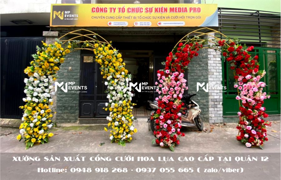 xưởng sản xuất cổng cưới hoa lụa giá sỉ tại quận 12 