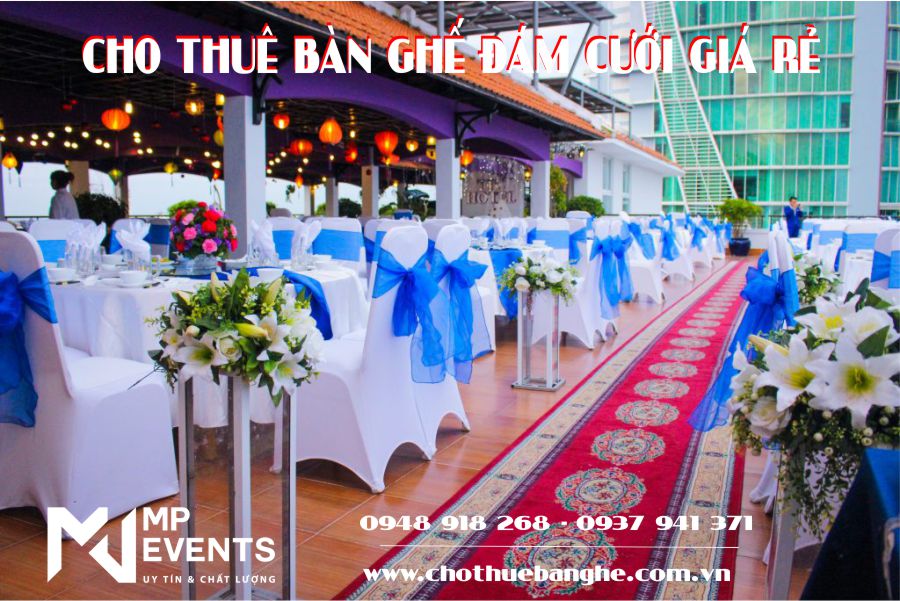 Cho thuê bàn ghế đám cưới rẻ đẹp tại Tân Phú tông màu xanh dương