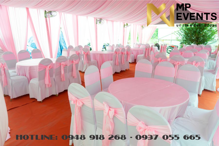 Dịch vụ cho thuê bàn ghế đám cưới giá rẻ tại Long An, tông màu hồng