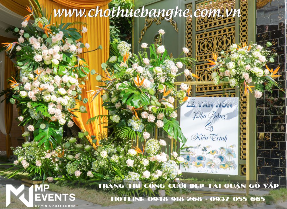 Trang trí cổng cưới hoa tươi cao cấp cho đám cưới tại nhà GÒ VẤP