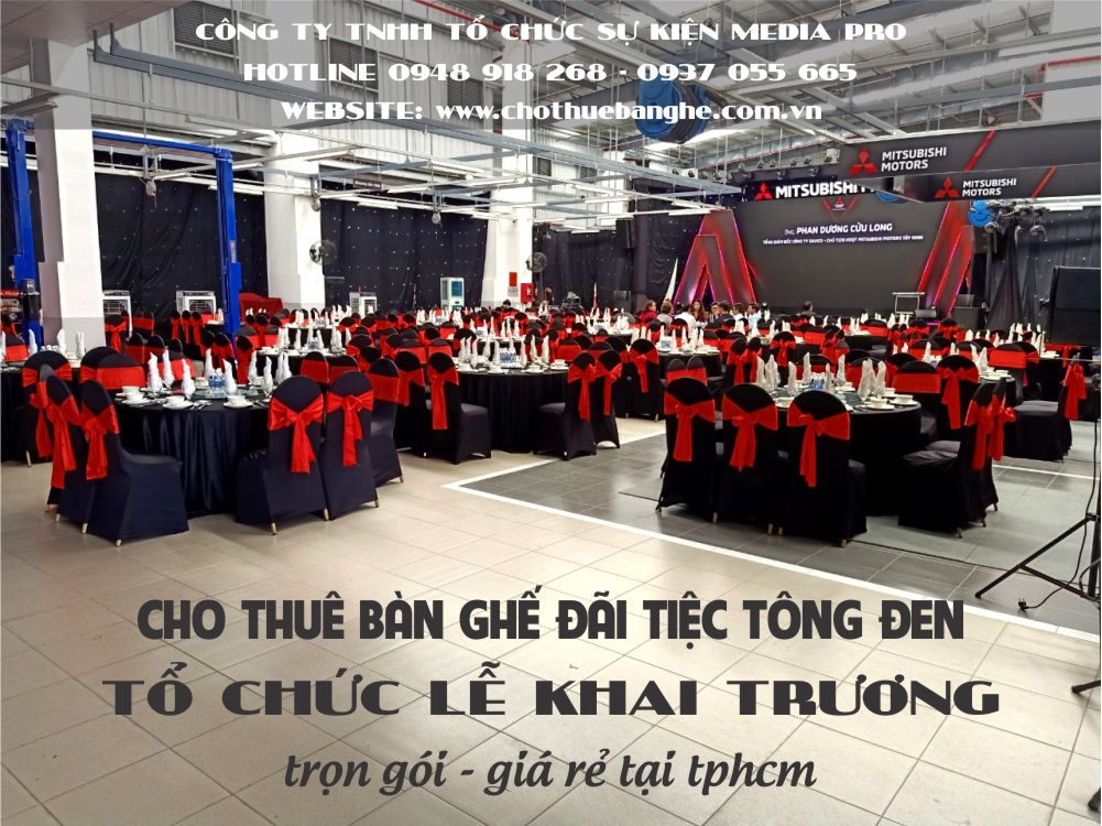 Cho thuê bàn ghế tổ chức tiệc khai trương tông đen đỏ tại Tây Ninh
