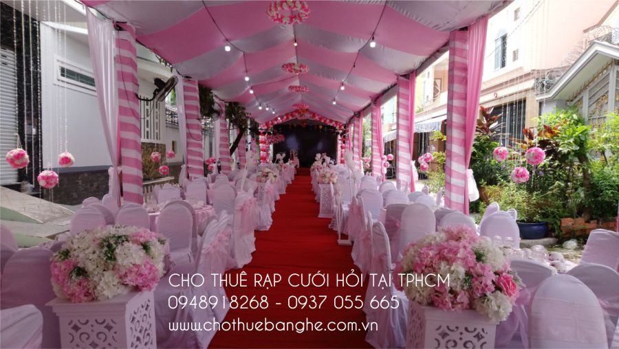 Bộ bàn ghế đám cưới màu hồng