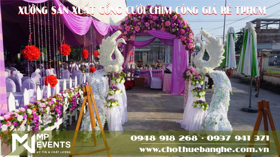 Rạp cưới cổng hoa đám cưới tông màu tím 