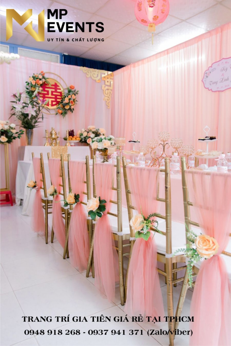 Địa chỉ trang trí nhà đám cưới đẹp tông màu hồng pastel