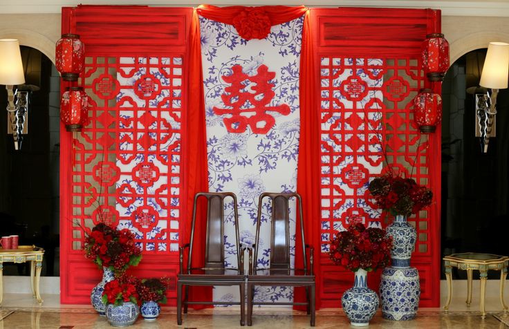 Trang trí phông nền chụp hình cưới theo truyền thống người Trung Quốc