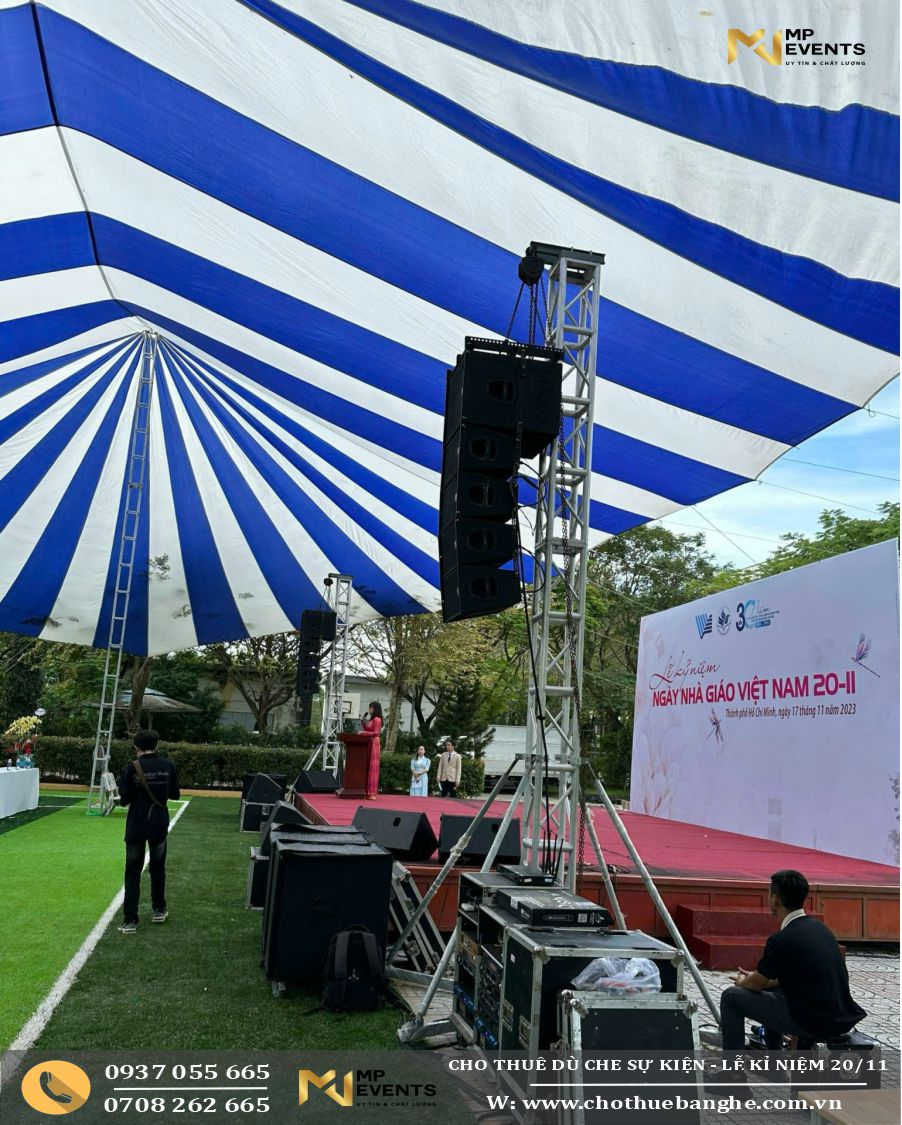 Cho thuê dù che, sân khấu, backdrop sân khấu, âm thanh ánh sáng lễ kỉ niệm ngày 20/11