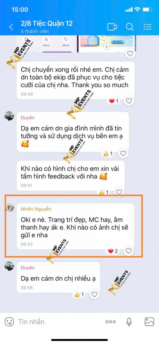 Feedback của khách yêu sau buổi LỄ VU QUY tại Quận 12