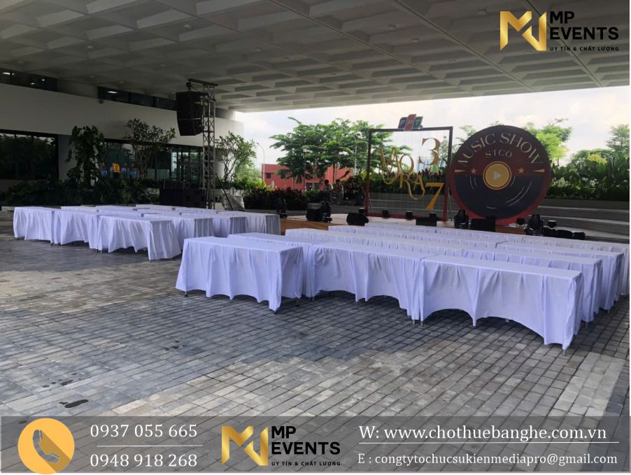 Cho thuê bàn dài sự kiện khăn bàn trắng