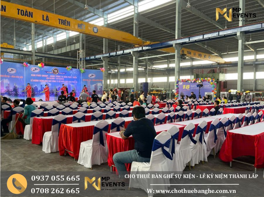 Cho thuê bàn ghế sự kiện kỷ niệm 18 năm thành lập công ty Thép Nam Phát