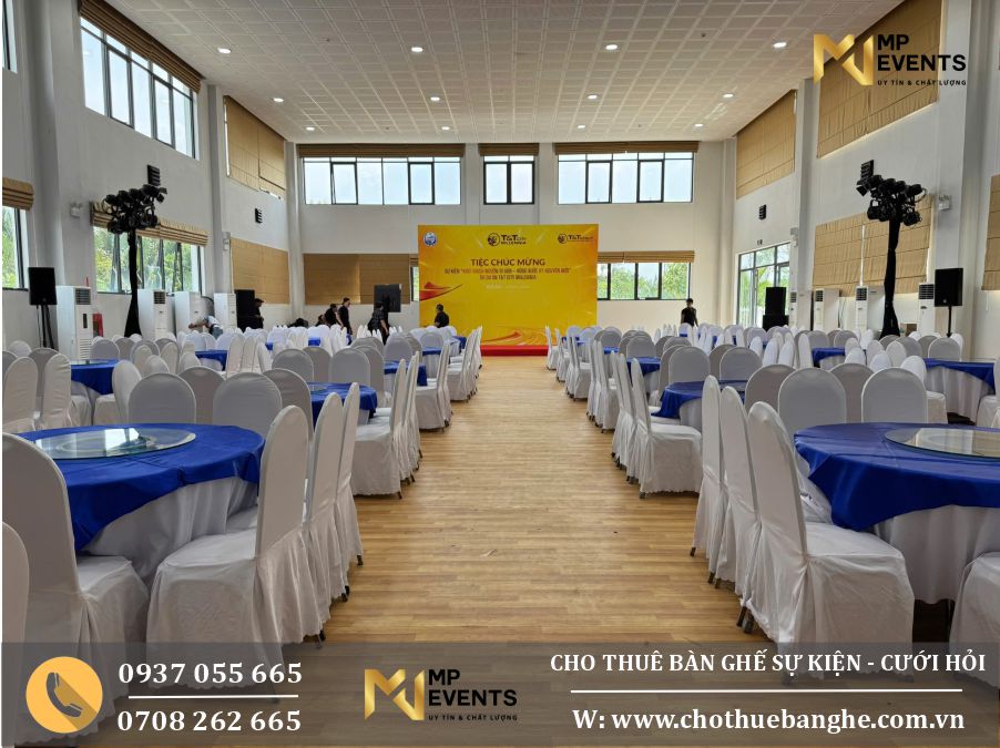 Cho thuê bộ bàn ghế banquet cột nơ đãi tiệc tại Long An - Tây Ninh
