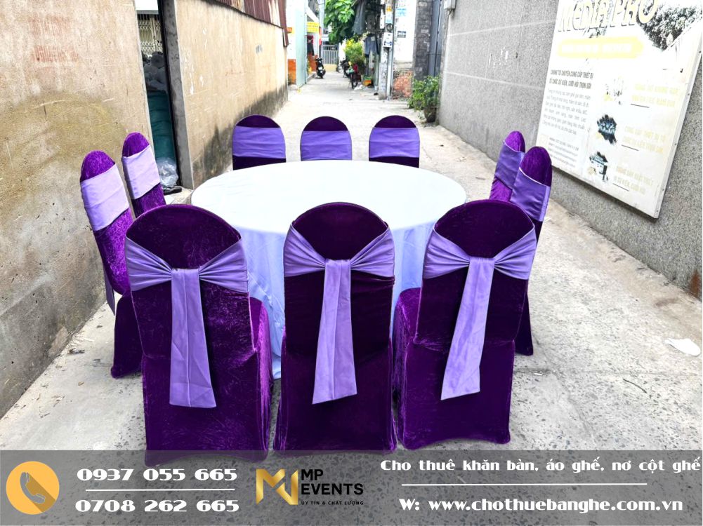 Cho thuê bộ bàn ghế đãi tiệc màu trắng - tím