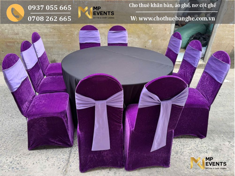 Cho thuê bộ bàn ghế đãi tiệc màu đen - tím