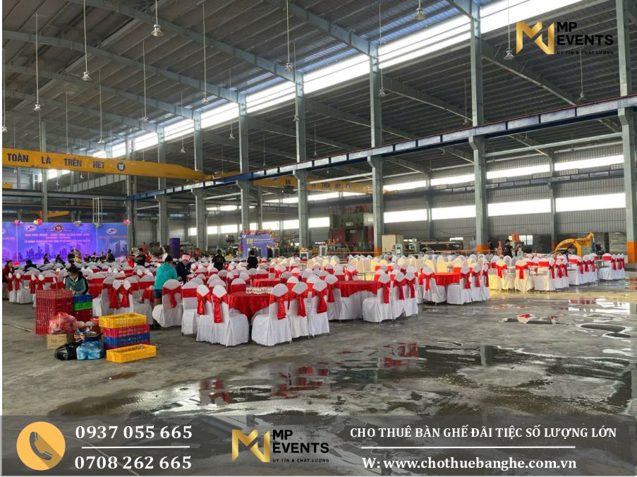 Dịch vụ cho thuê bàn ghế đãi tiệc số lượng lớn tại nhà máy Nam Phát Tây Ninh ( mới)