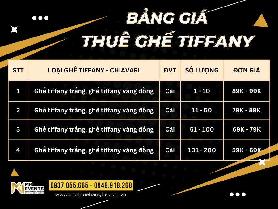 Bảng giá cho thuê lẻ ghế tiffany tại quận 12