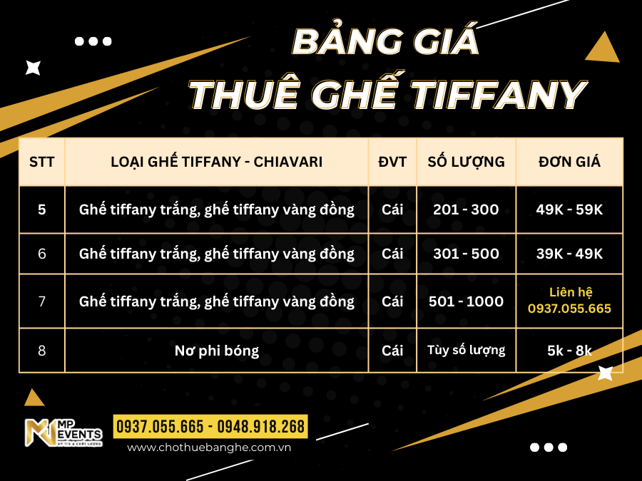 Bảng giá cho thuê ghế tiffany số lượng lớn tại quận 12