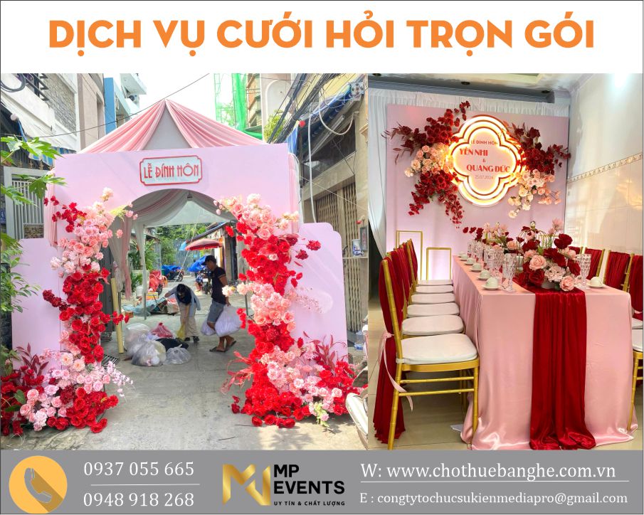 Trang trí rạp cưới, gia tiên, cổng hoa cho đám hỏi tại nhà