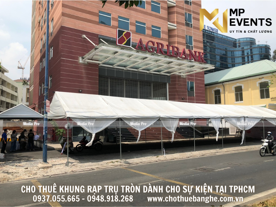 Cho thuê khung rạp trụ tròn tổ chức sự kiện hiến máu tại ngân hàng Agribank