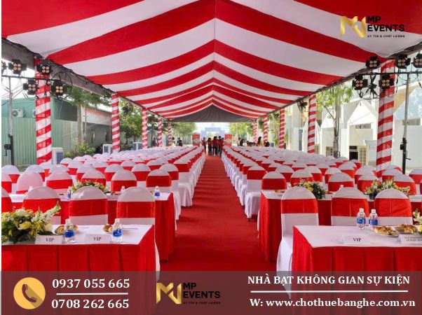 Cho thuê bàn dài đại biểu - ghế nệm cột nơ số lượng lớn cho sự kiện