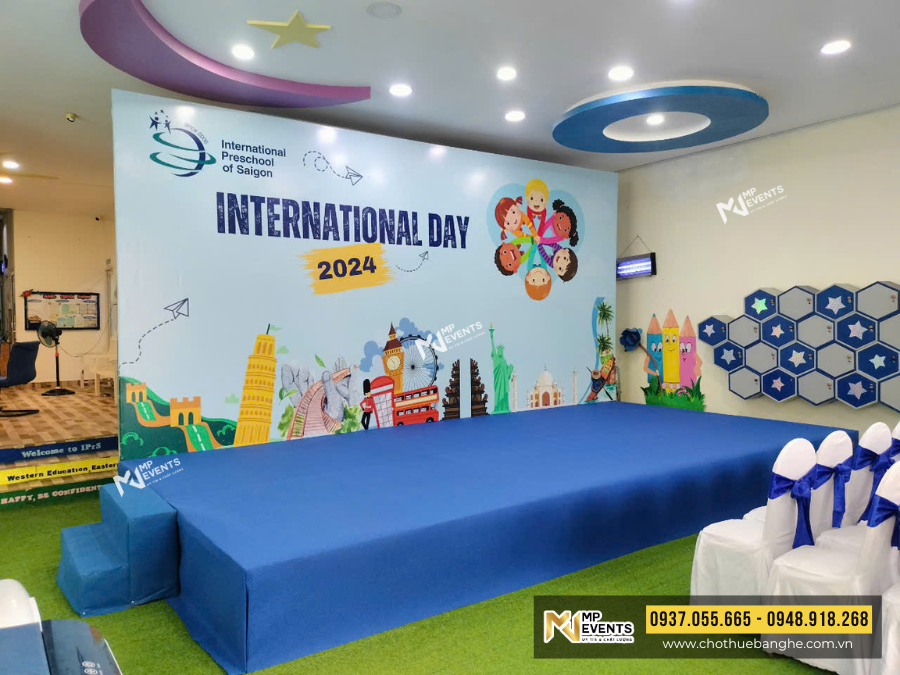 Cho thuê sân khấu bacckdrop cho sự kiện tại trung tâm tiếng anh