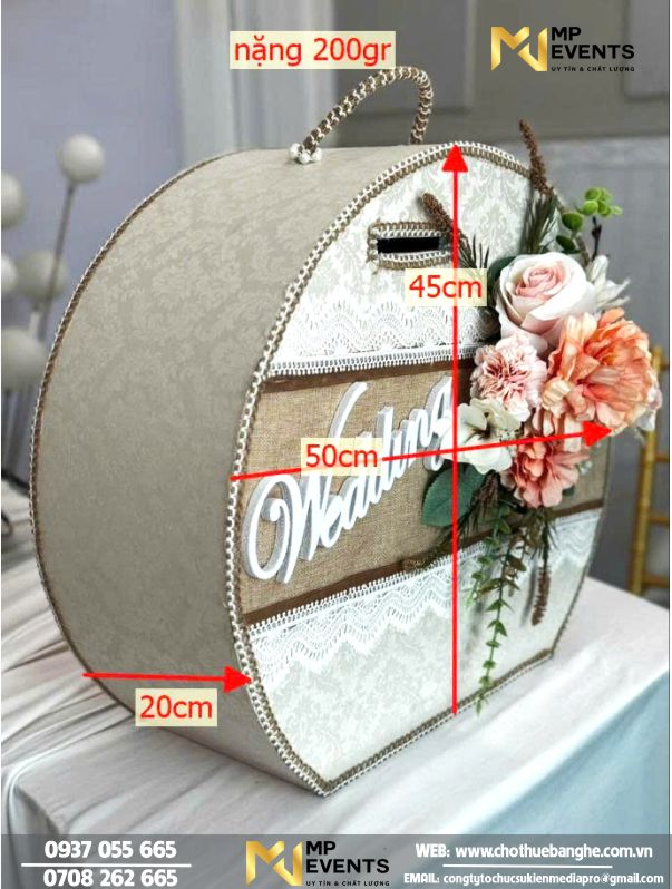 Kích thước thùng tiền mừng cưới hình Oval 